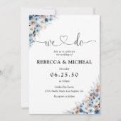 Blue Boho Floral Wedding Einladung (Vorderseite)