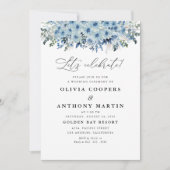 Blue Boho Floral Wedding Einladung (Vorderseite)