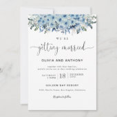 Blue Boho Floral Wedding Einladung (Vorderseite)
