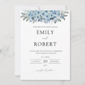 Blue Boho Floral Wedding Einladung (Vorderseite)
