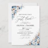 Blue Boho Floral Wedding Einladung (Vorderseite)
