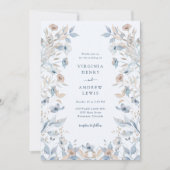 Blue Boho Floral Wedding Einladung (Vorderseite)
