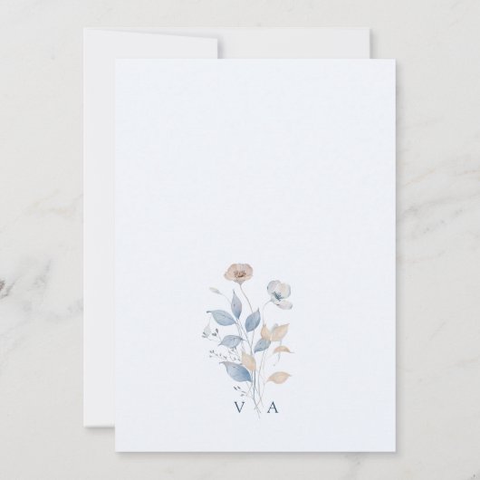 Blue Boho Floral Wedding Einladung (Rückseite)