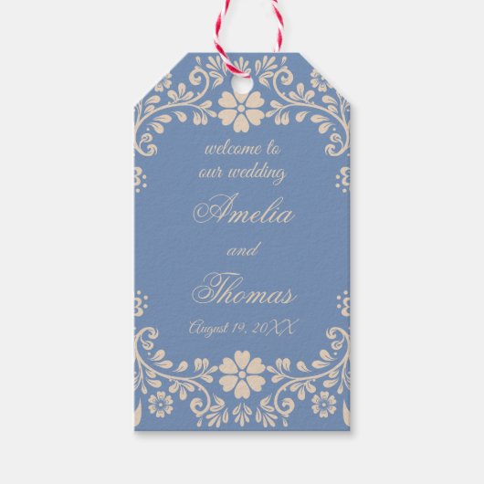 Blue Boho Floral Wedding Geschenkanhänger (Vorderseite)