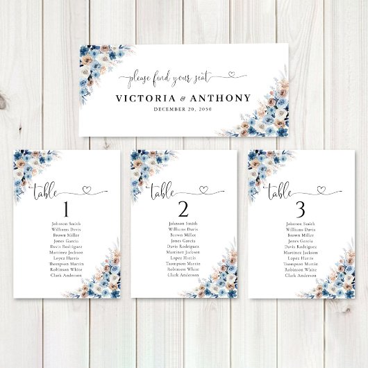 Blue Boho Floral Wedding Head Table Sign