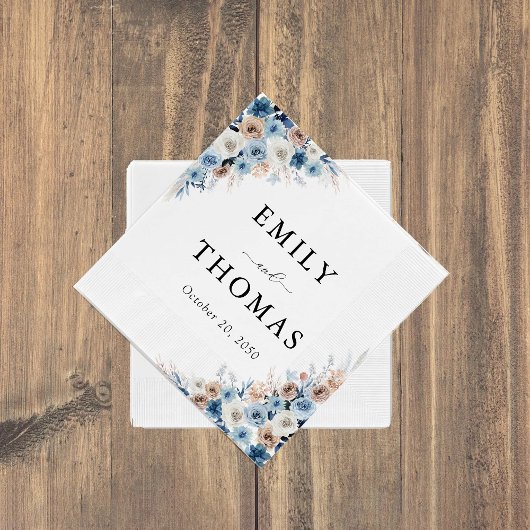 Blue Boho Floral Wedding Napkins Serviette