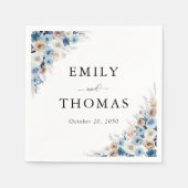 Blue Boho Floral Wedding Napkins Serviette (Vorderseite)