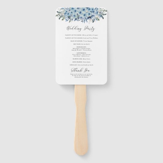 Blue Boho Floral Wedding Program Fächer (Rückseite)