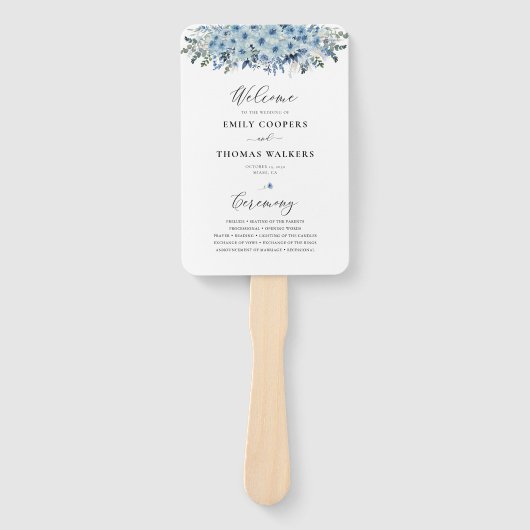 Blue Boho Floral Wedding Program Fächer (Vorderseite)