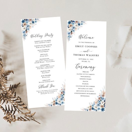 Blue Boho Floral Wedding Program Programm