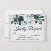 Blue Boho Floral Wedding Response Card Dankeskarte (Vorderseite)