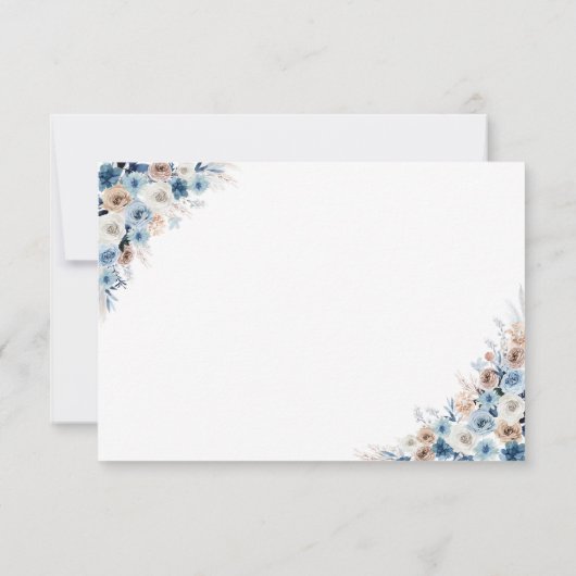 Blue Boho Floral Wedding RSVP Card (Rückseite)