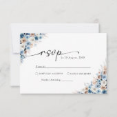 Blue Boho Floral Wedding RSVP Card Karte (Vorderseite)