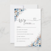 Blue Boho Floral Wedding RSVP Card Karte (Vorderseite)