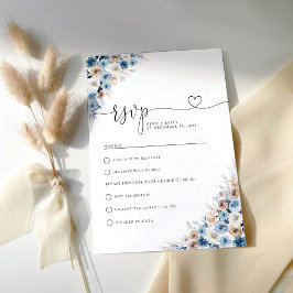 Blue Boho Floral Wedding RSVP Card Karte