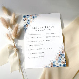Blue Boho Floral Wedding RSVP Card Karte
