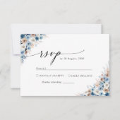 Blue Boho Floral Wedding RSVP Card Karte (Vorderseite)