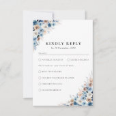 Blue Boho Floral Wedding RSVP Card Karte (Vorderseite)