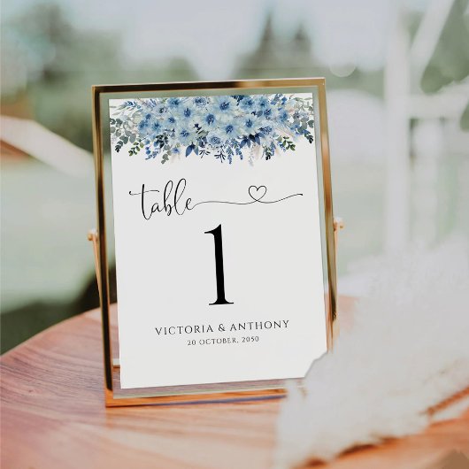 Blue Boho Floral Wedding Tischnummern
