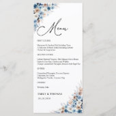 Blue Boho Floral Wedding Zeremony Menu Menükarte (Vorderseite)