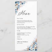 Blue Boho Floral Wedding Zeremony Menu Menükarte (Vorderseite)