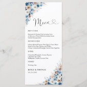 Blue Boho Floral Wedding Zeremony Menu Menükarte (Vorderseite)