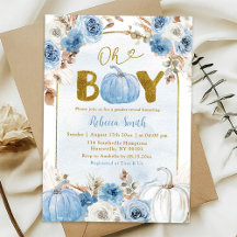Blue Boho Gold Pumpkin Fall Oh Boy Baby Dusche
