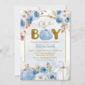 Blue Boho Gold Pumpkin Fall Oh Boy Baby Dusche Einladung (Vorderseite)