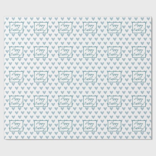 Blue Boho Happy Birthday Cloud Heart Geschenkpapier (Flach)