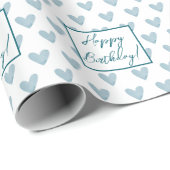 Blue Boho Happy Birthday Cloud Heart Geschenkpapier (Rolleneckpunkt)