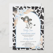 Blue Boho Highland Cow Baby Dusche Einladung (Vorderseite)