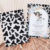 Blue Boho Highland Cow Baby Dusche Einladung