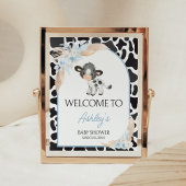Blue Boho Highland Cow Baby Dusche Willkommen Poster