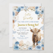Blue Boho Highland Cow Farm Boy Birthday Einladung (Vorderseite)