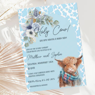 Blue Boho Holy Cow Boy Baby Dusche Einladung