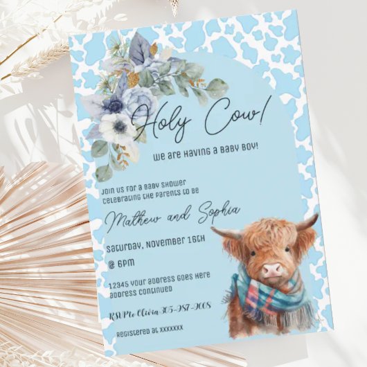 Blue Boho Holy Cow Boy Baby Dusche Einladung