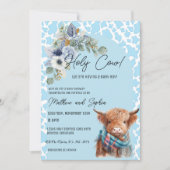 Blue Boho Holy Cow Boy Baby Dusche Einladung (Vorderseite)
