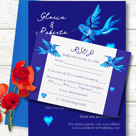 Blue Boho Hummingbirds Mexican Wedding RSVP Card Dankeskarte