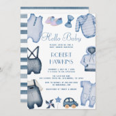 Blue Boho Kleidung Boy Baby Dusche Einladung (Vorne/Hinten)