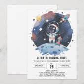 Blue Boho Kosmic Astronaut Boy Geburtstag Einladung (Vorne/Hinten)