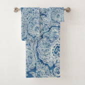 Blue Boho Lace Paisley Pattern Badhandtuch Set (Insitu)