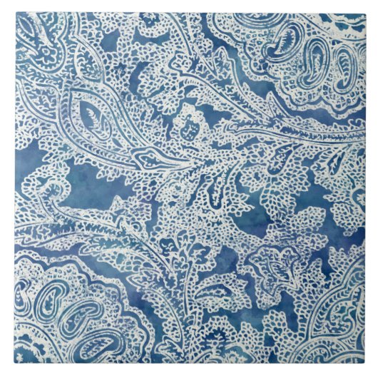 Blue Boho Lace Paisley Pattern Fliese (Vorderseite)
