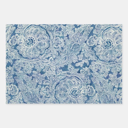 Blue Boho Lace Paisley Pattern Geschenkpapier Set (Vorderseite 3)
