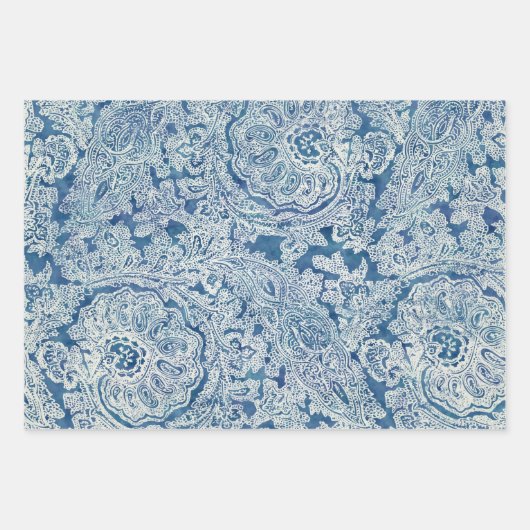 Blue Boho Lace Paisley Pattern Geschenkpapier Set (Vorderseite)