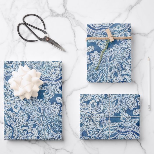 Blue Boho Lace Paisley Pattern Geschenkpapier Set (Vorderseite)