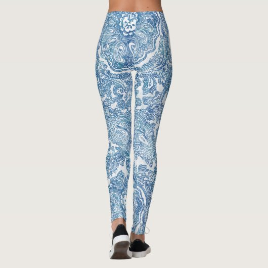 Blue Boho Lace Paisley Pattern Leggings (Rückseite)
