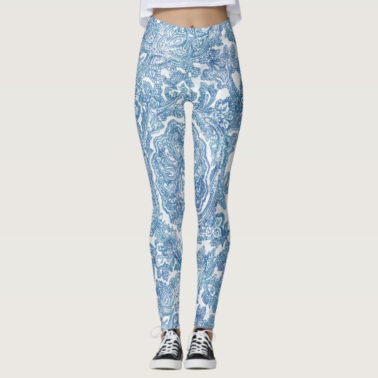 Blue Boho Lace Paisley Pattern Leggings (Vorderseite)