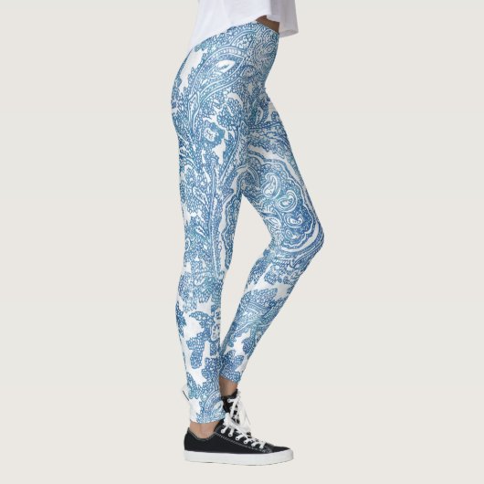 Blue Boho Lace Paisley Pattern Leggings (Rechts)