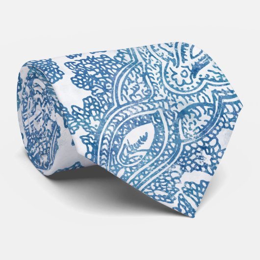Blue Boho Lace Paisley Pattern Neck Tie Krawatte (Gerollt)