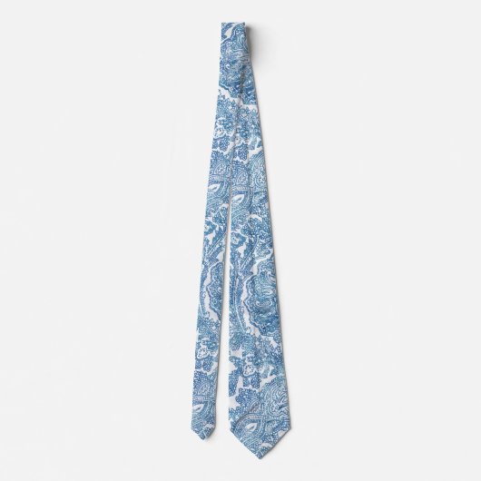 Blue Boho Lace Paisley Pattern Neck Tie Krawatte (Rückseite)